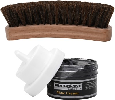 ROGZI Natural Horse Hair Shoe Brush With Shoe Cream Black 60GR Shoe Care Kit Shoe Care Kit(60 ml, Natural, Black)