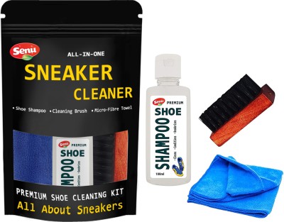 Senu Premium All-In-One Sneaker Cleaner | Shoe Shampoo + Brush + Micro-fiber Towel | Shoe Care Kit(100 ml, Multicolor)