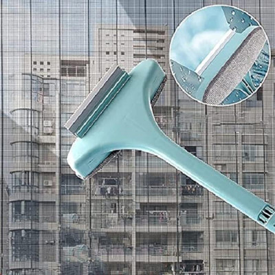Vuvea 2 in 1 Mesh Cleaning Brush & Wiper with Extended Handle Sponge Wet and Dry Brush Wipes(Blue)