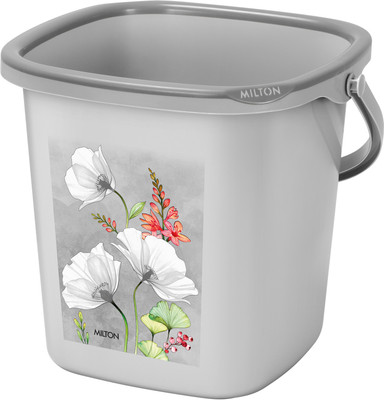 MILTON Swish Square Plastic Bucket With Handle, 18 Litres, Grey 18 L Plastic Bucket(Grey)