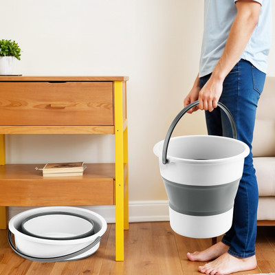 ZUHI Foldable Bucket for Bathroom Cleaning, Car Wahs, Foot Soak Hot/Cold Water 10 L Silicone Bucket(White)