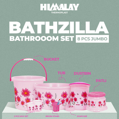 Himalay Plast 8PC Set Pink 25 L Plastic Bucket(Pink)