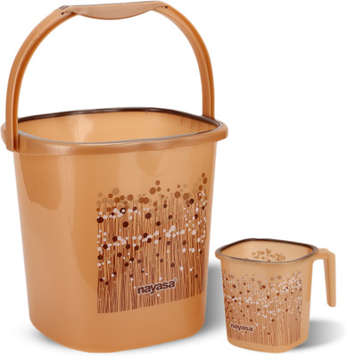 NAYASA Funk Square 2 Pcs Bath Set | Sturdy & Durable | Bkt 25 L+Mug 1.5 | 25 L Plastic Bucket(Brown)