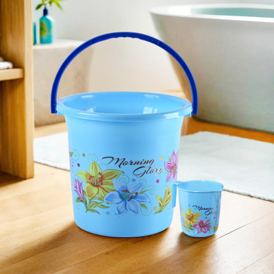 KUBER INDUSTRIES (Set of 2) Bathroom Bucket-18 L & Mug-500 ml Bathing Combo Set | Blue 18 L Plastic Bucket(Blue, Multicolor)