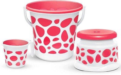 MILTON Plastic Duplex Spa 3 Piece Set, Red | 25 Litres Bucket With Mug & Stool 25 L Plastic Bucket(Red)