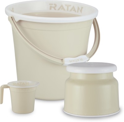 RATAN Plastic Bathroom Set of 3 Combo 18L Bucket x 1, Stool x 1, 1L Mug x 1 18 L Plastic Bucket(Beige)