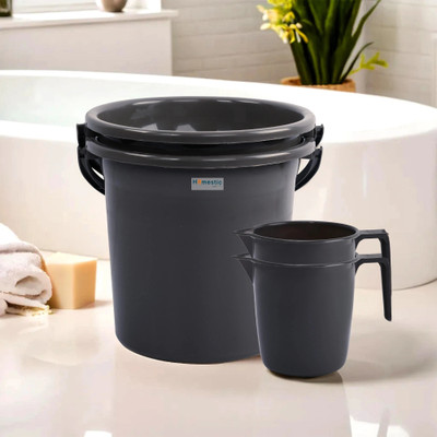 HOMESTIC Bucket & Mug Bathroom Combo Set|Set of 4|Gray 18 L Plastic Bucket(Grey)