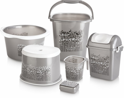 NAYASA Funk 6 Pcs Plastic Bath Set |Sturdy & Durable| BPA Free 25 L Plastic Bucket(Black)