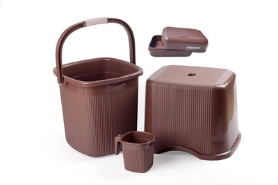 NAYASA Rimmy Bucket 25L With Matching Mug 1.5L,Stool & Soapcase 25 L Plastic Bucket(Brown)