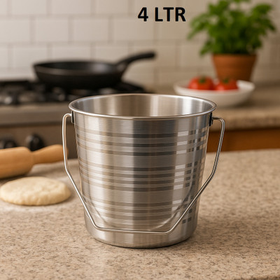VS Enterprises Multipurpose Stainless Steel Leak Proof Heavy Duty Silver Bucket with Handle 4 L Steel Bucket(Silver)