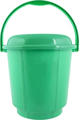 KUBER INDUSTRIES Unbreakable Virgin Plastic Strong Bathroom Bucket with Lid|Green|16 Ltr. 16 L Plastic Bucket