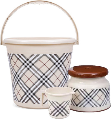 Randal New Standard Scottich Checks Print Bucket (20 L) & Stool & Mug (1L) Set 20 L Plastic Bucket(Multicolor)
