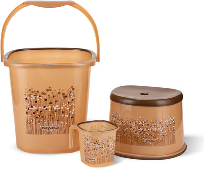 NAYASA Funk Square 3 Pcs Bath Set | Sturdy & Durable | 25 Ltr Bkt + 1.5 Mug + 508 Patla Plastic Bucket(Brown)