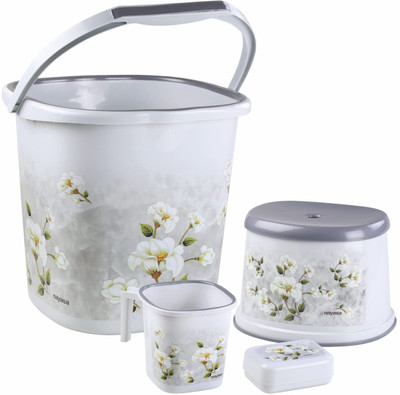 MILTON Nayasa Marble Bucket 25L With Mug 1.5L & Stool,Soapcase 25 L Plastic Bucket(Grey)