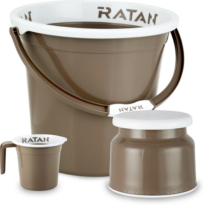 RATAN Plastic Bathroom Set of 3 Combo 25L Bucket x 1, Stool x 1, 1.5L Mug x 1 25 L Plastic Bucket(Brown)