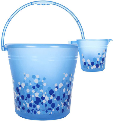 Randal New Standard Frosty Bubble Print Bucket (16 L) & Mug (1L) Set 16 L Plastic Bucket(Blue)