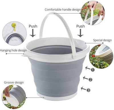 SKYBUCKET Craftend Collapsible Bucket 10L 2.6 Gallon Cleaning Bucket Mop Bucket Folding 5 L Silicone Bucket(Grey)