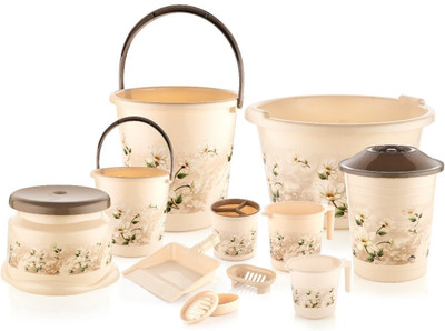 Lobster Heavy Duty 11 Piece Bathroom Set Crafted from Durable Plastic Large Capacity 20 L Plastic Bucket(Beige)