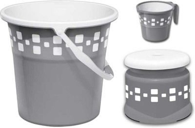 MILTON Mozaic Bucket With Matching Mug & Stool 25 L Plastic Bucket(Grey)