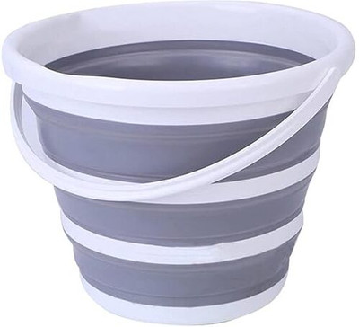 MELUDI Collapsible Bucket with Handle, 10 Liters, 2.6 Gallons, Gray and White 10 L Silicone Bucket(Grey)