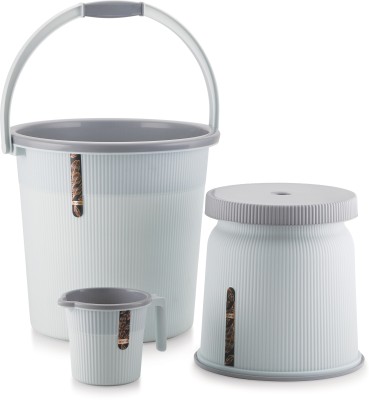 Nabhya Jumbo 3pc Bathroom Accessories Set Bucket, Mug & Big Stool for Home & Kitchen 25 L Plastic Bucket(Grey)