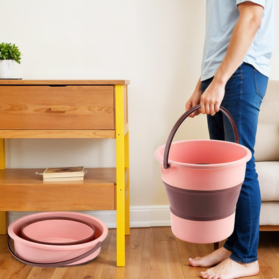 ZUHI Foldable Bucket for Bathroom Cleaning, Car Wahs, Foot Soak Hot/Cold Water 10 L Silicone Bucket(Pink)