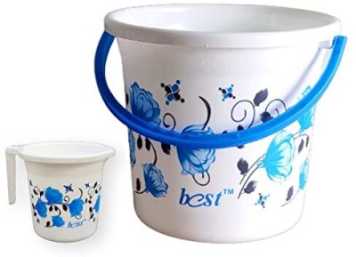 JSK Luxury Printed Plastic Bathroom Set Bucket 18 Liters, Mug 1.5 Liters (Blue) 18 L Plastic Bucket(Blue)