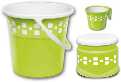 MILTON Mozaic bucket with mug & Stool 25 L Plastic Bucket(Green)