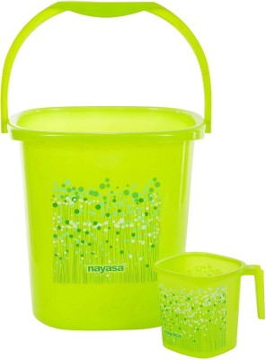 NAYASA Funk Square 2 Pcs Bath Set | Sturdy and Durable | Bkt 25 L+Mug 1.5 L | 25 L Plastic Bucket(Green)