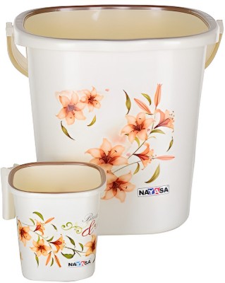 NAYASA Funk Bathroom Set 2 Pieces- Bucket (25 Ltrs), Mug (1.5 Ltrs) Off White 25 L Plastic Bucket(Clear)