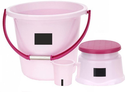 AVAIKSA Standard Plastic Plain Design Bucket with Mug & Stool 16 L Plastic Bucket(Pink)