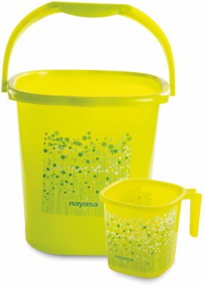 NAYASA Funk Square 2Pcs Bath Set | Sturdy and Durable | Bkt 18 L+Mug 1.5 L | 18 L Plastic Bucket(Green)