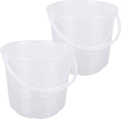 KUBER INDUSTRIES Plastic Bucket for Cleaning & Storage|Plain Bucket|7 LTR|Pack of 2|Transparent 7 L Plastic Bucket(White)