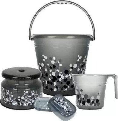NEELESHWARI New Standard Bubble Print Bucket (20 L) & Mug & Stool & Soap Case Set Of 4 - 20 L Plastic Bucket(Black)