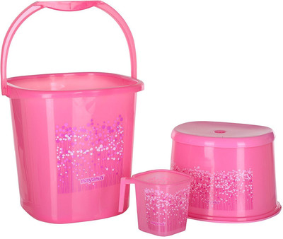 NAYASA Funk Square 3 Pcs Bath Set | Bkt 18 L+Mug 1.5+508 Patla | Strong & Durable | 18 L Plastic Bucket(Pink) NAYASA Funk Square 3 Pcs Bath Set | Bkt 18 L+Mug 1.5+508 Patla | Strong & Durable | 18 L Plastic Bucket(Pink)