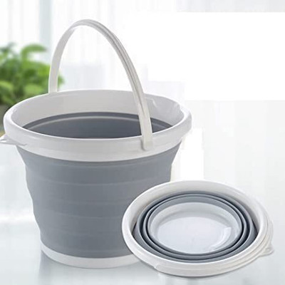 DZOVAG FOLDABLE BUCKET 5 L Silicone Bucket(Silver)