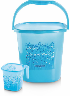 NAYASA Funk Square 2 Pcs Bath Set | Sturdy and Durable | BPA Free | 25 Ltr BKT +1.5 Mug 25 L Plastic Bucket(Blue)