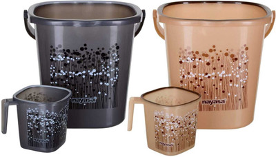 NAYASA Funk Bucket 25L Grey & Brown With Matching Mug 25 L Plastic Bucket(Grey, Brown)