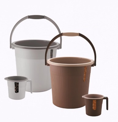 Liza Newton Bucket 20L With Mug 1L Set of 2 20 L Plastic Bucket(Grey, Brown)