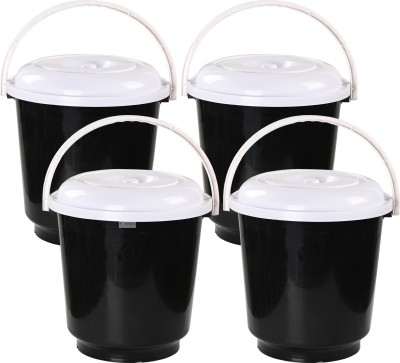 HOMESTIC Pack of 4 Bucket for Bathroom & Home with Lid & Carry Handle | 18L | White-Black 18 L Plastic Bucket(White, Black)