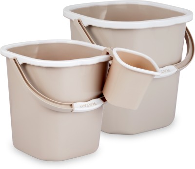 RATAN Plastic Bathroom Set of 3 Combo 18L Bucket x 1, 25L Bucket x 1, 1.5L Mug x 1 25 L Plastic Bucket(Beige)