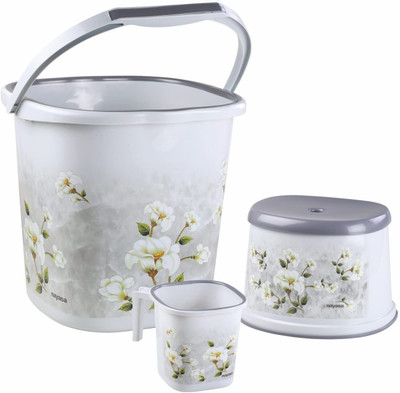 NAYASA bucket With Mug & Stool 25 L Plastic Bucket(Grey)