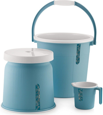 Liza New ton Bucket 20L with Matching Mug 1L & Stool 20 L Plastic Bucket(Blue)