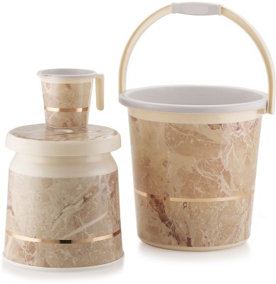 Liza Combo of 3pc Bathroom Set Bucket, Mug & Stool for Home, Kitchen & Bathroom 20 L Plastic Bucket(Beige)