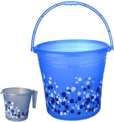 RATAN Delux Bubble Print Bucket, Mug Bathroom Set 11 L Plastic Bucket(Blue)