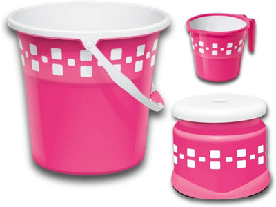 MILTON Mozaic Bucket With Mug & Stool 25 L Plastic Bucket(Pink)