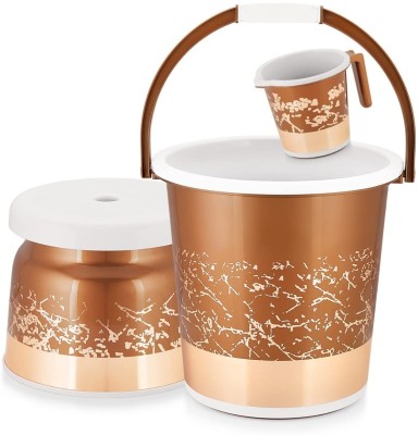 Liza Bastian 3 pcs bathroom set(20 L Bucket 1 L Mug & Stool) 20 L Plastic Bucket(Brown)