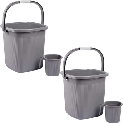 NAYASA Rimmy Bucket 18L With Matching Mug 1.5L Set of 2 18 L Plastic Bucket(Grey)
