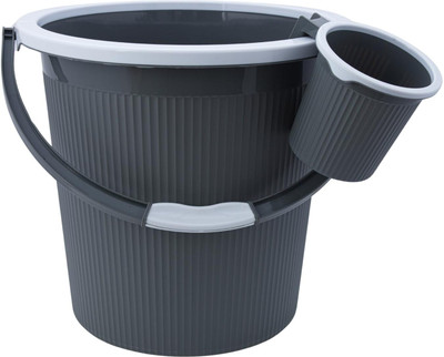 AK HUB Bathroom Bucket Set | Sturdy, Durable and Lightweight | Mug 1L + 18 L Plastic Bucket(Grey)
