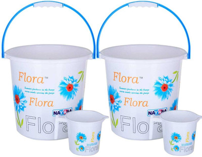 NAYASA Flora Bucket 18 Ltr With Matching Mug Set of 2 18 L Plastic Bucket(White, Blue)